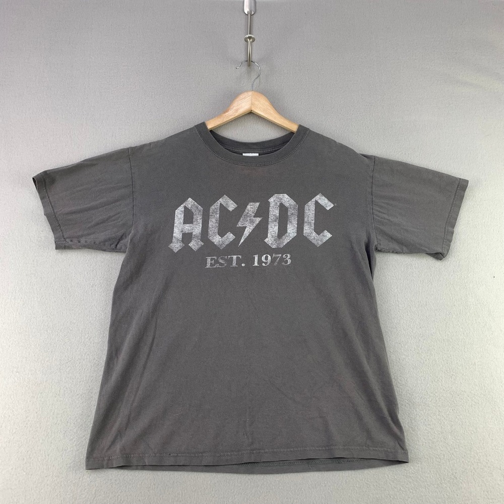 AC/DC Graphic T-Shirt Women Medium Gray Band Rock Est 1973 Short Sleeve